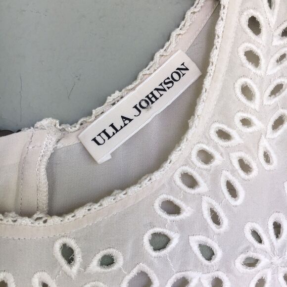 Ulla Johnson Silk Dress Women 2 Beige Eyelet Lace Midi Romantic Feminine Fairy - Picture 4 of 15